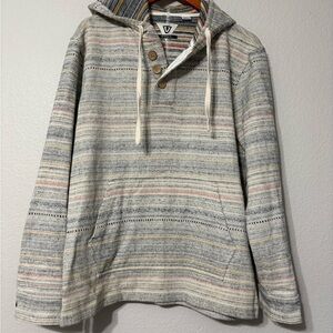 Men’s Vissla Multicolor Striped Hooded Pullover Henley Sweatshirt. Kangaroo Pock